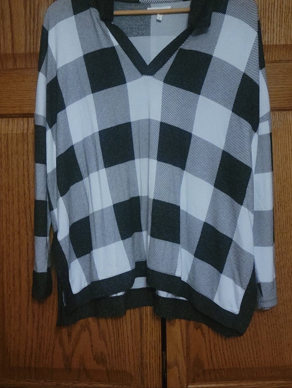 Maurices Black & White Buffalo Plaid V-Neck Sweater